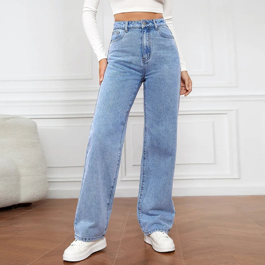 Women's Mid-Waist Straight-Leg Loose Jeans - Comfortable & Stylish Casual Wear