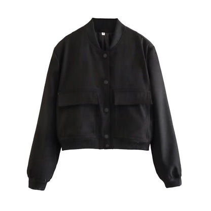 TRAF Long Sleeve Women's Front Button Jacket with Vintage Style and Pockets