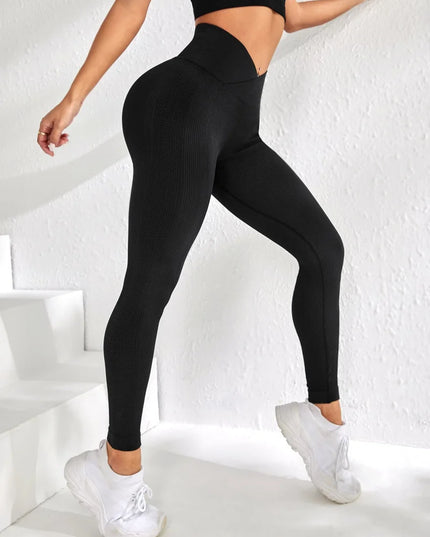 High-Waisted Slim Fit Yoga Pants for Women with Thread Detail - Various Colors