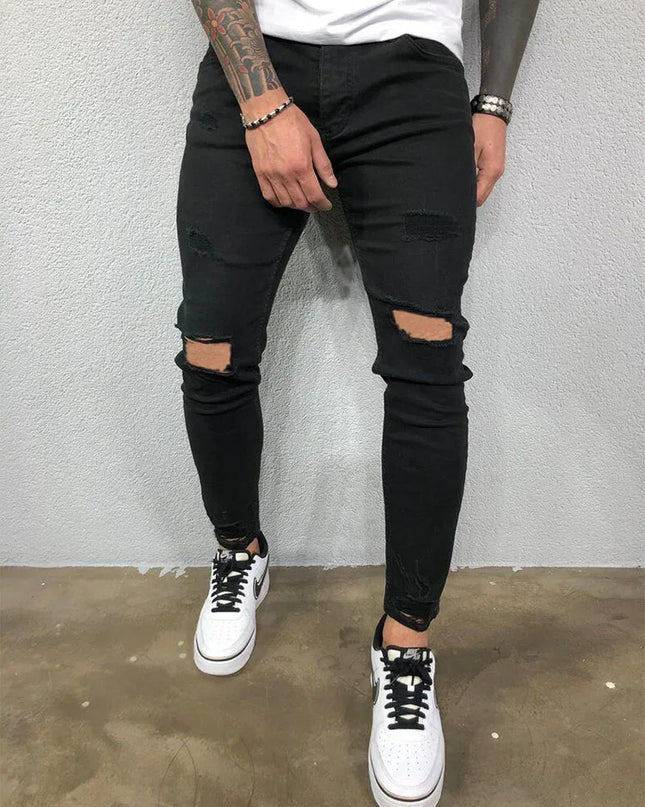 Men's Ripped Skinny Denim Jeans - Casual Style