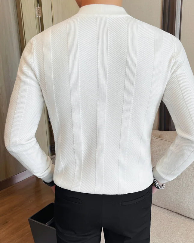 Men's Slim Fit Stand Collar Zipper Knitted Sweater Cardigan