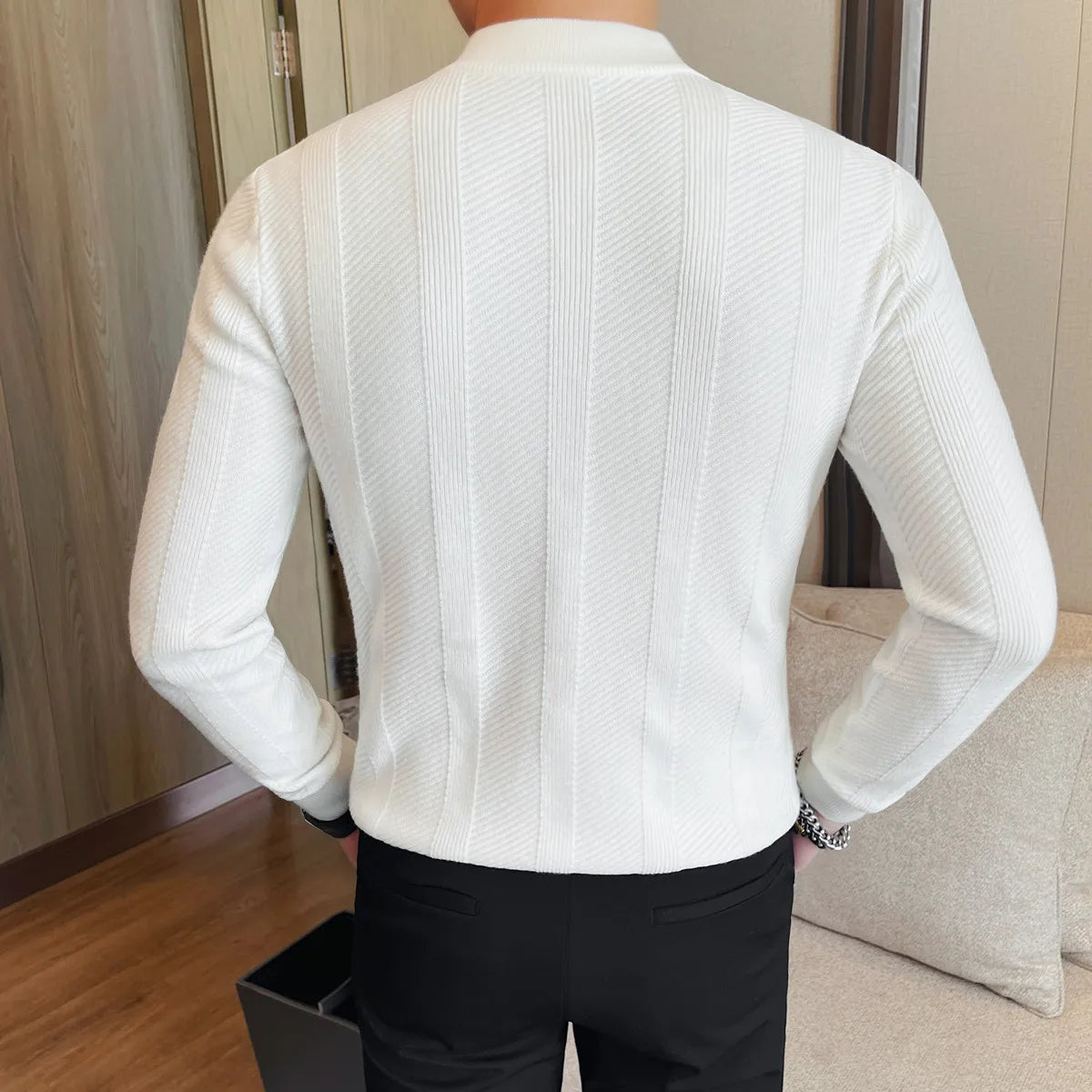 Men's Slim Fit Stand Collar Zipper Knitted Sweater Cardigan