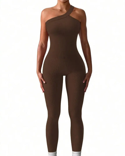 Women's One-Shoulder Ribbed Yoga Jumpsuit – Stylish Activewear
