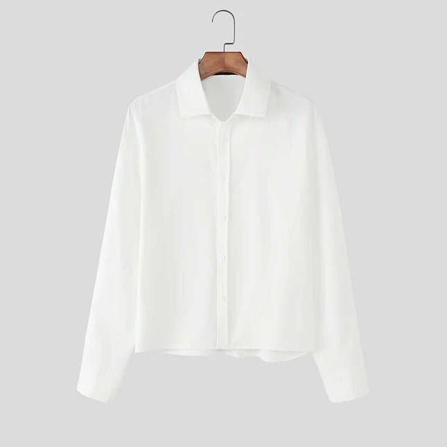 Incerun Men's Long Sleeve Lapel Shirt with Button Closure