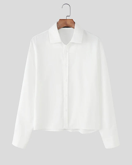 Incerun Men's Long Sleeve Lapel Shirt with Button Closure