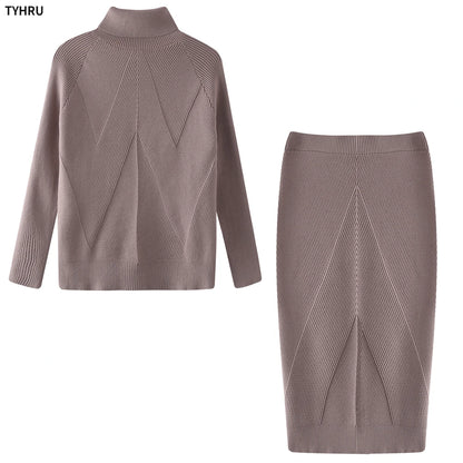 TYHUR Women's Turtleneck Sweater & Slim Skirt Two-Piece Set