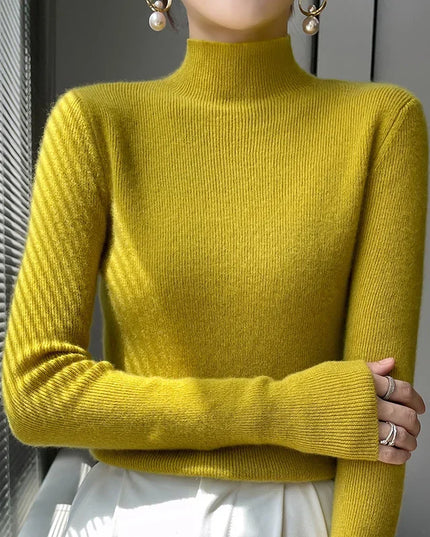 Ribbed Neck Sweater for Women - Fitted Knitted Pullovers