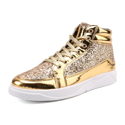 Men's High Top Glitter Sneakers - Glossy Stylish Athletic Shoes for Men