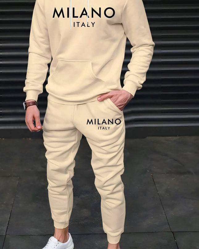 Men's Milano Italy Letter Print Loose Fit Thick Hoodie and Joggers Set
