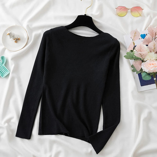High-Quality Slim Knitted O-Neck Sweater for Women - Various Colors