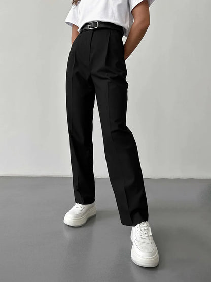 Slim Fit High Waist Straight Leg Women's Trousers