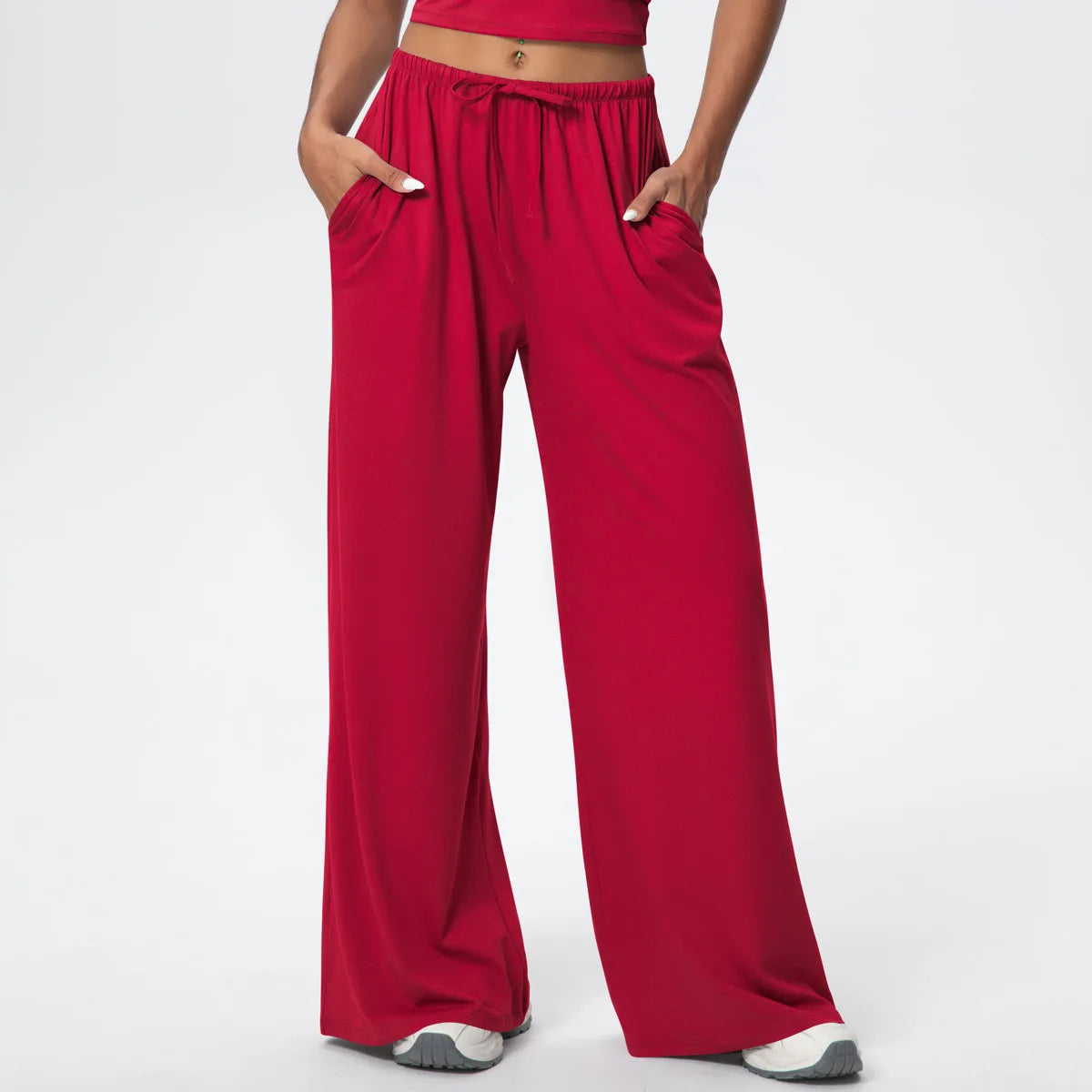 Women Drawstring Yoga Pants Wide Leg Loose Casual  Straight