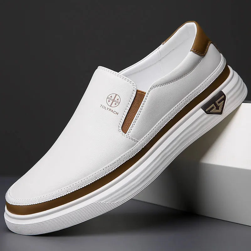 Men's Genuine Leather Slip-On Sneakers - Stylish & Comfortable Casual Footwear