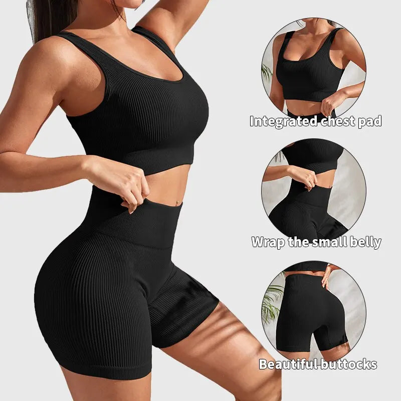 Ribbed Women's 2-Piece Set: Crop Tank Top and High-Waisted Shorts
