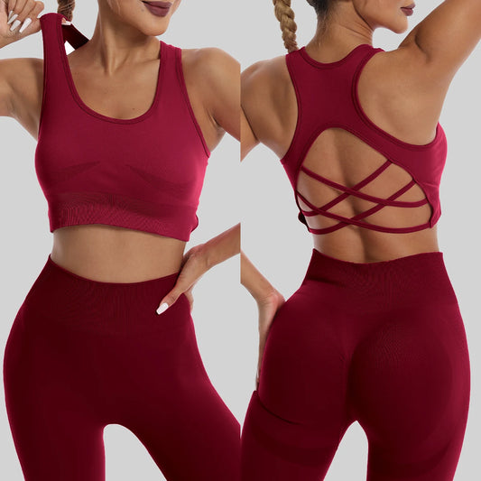 High Waist Seamless Leggings and Bra Set for Women