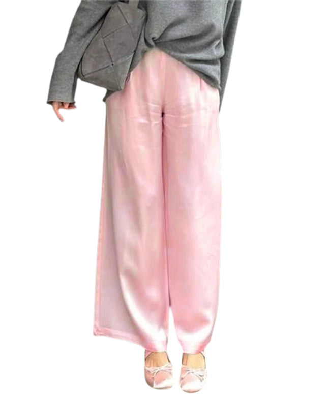 Women's Satin Wide Leg Pants - Casual High Waist Elastic Waistline