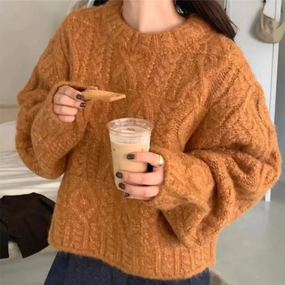 Women's Thickened Warm Cropped Knitted Sweater