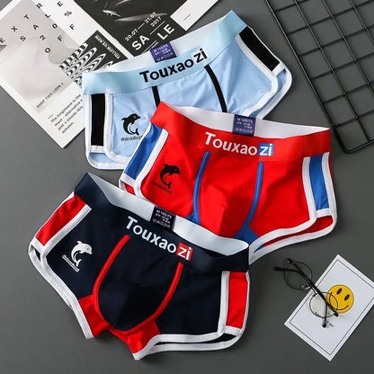Men's Cotton Boxer Briefs - 3 Pack Underwear with Dolphin Print