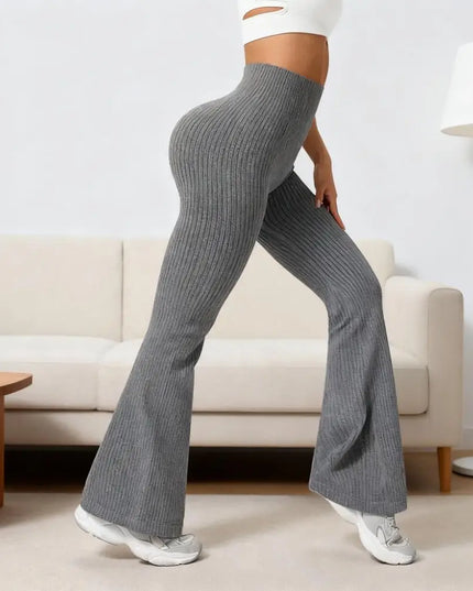 Women's High-Waisted Breathable Flared Trousers - Athleisure Fitness Pants with Stretch
