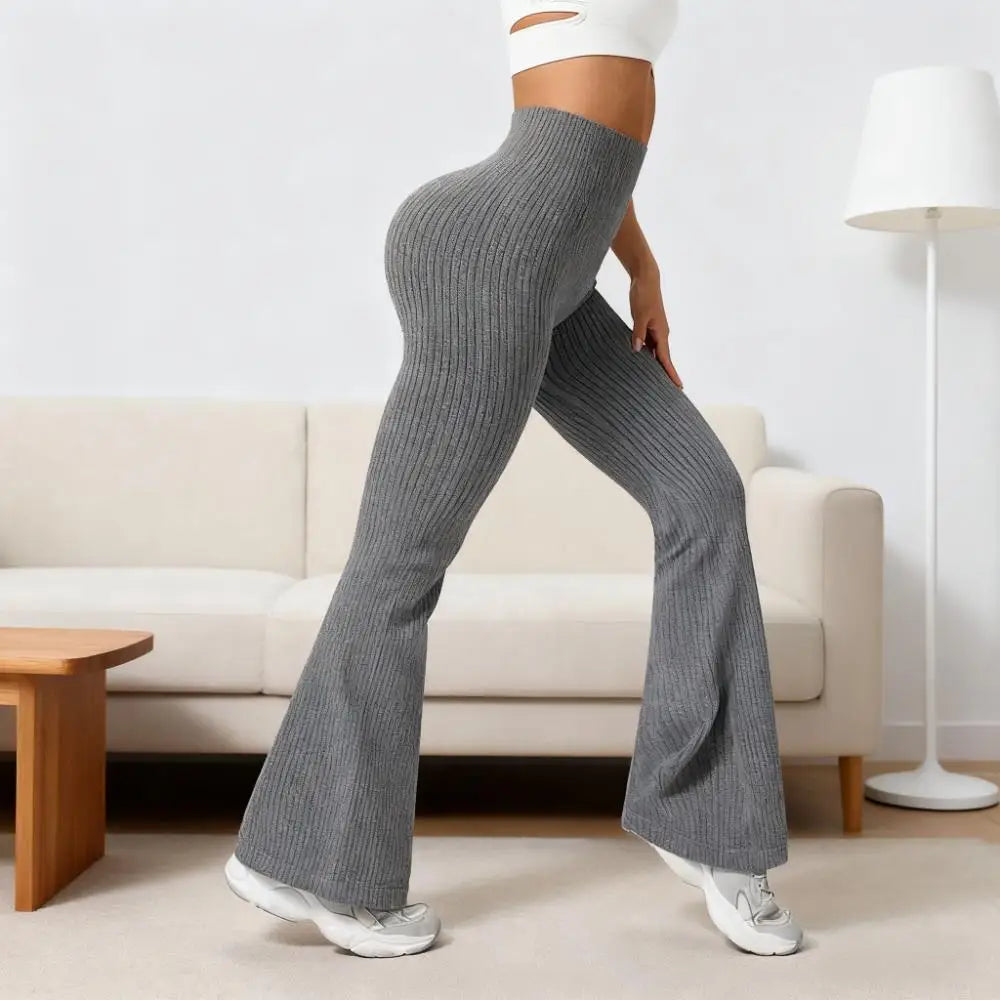 Women's High-Waisted Breathable Flared Trousers - Athleisure Fitness Pants with Stretch