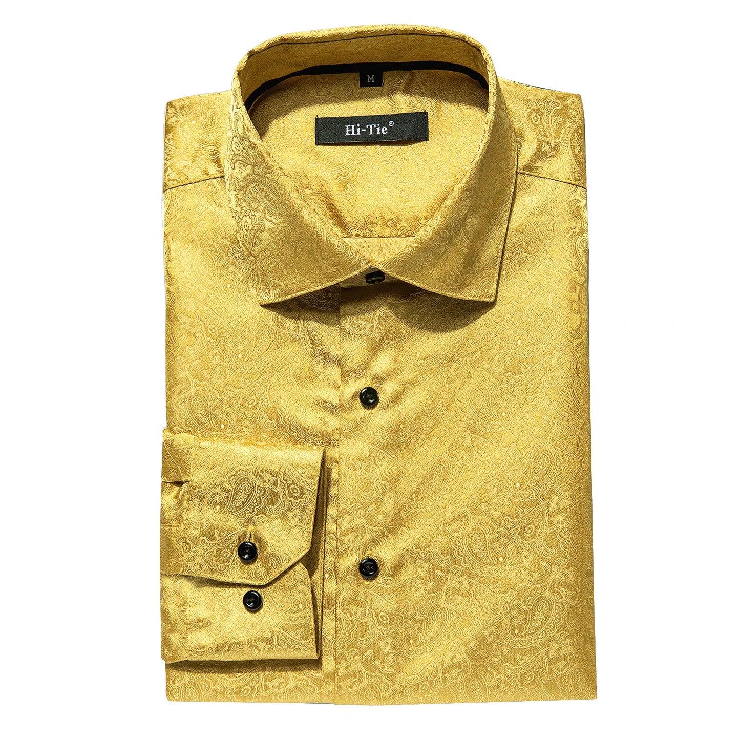 Luxury Gold Men's Silk Jacquard Lapel Shirt