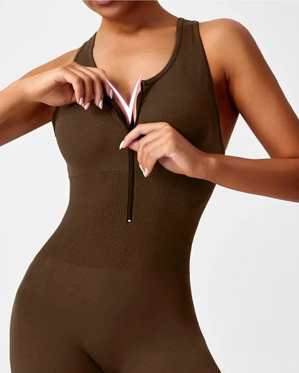One-Piece Seamless Yoga Bodysuit with V-Back for Women