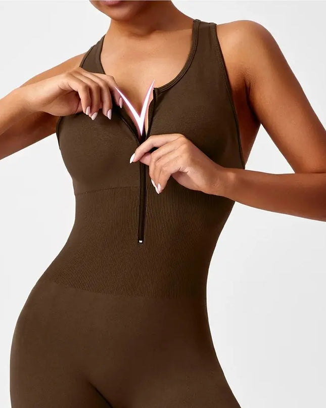 One-Piece Seamless Yoga Bodysuit with V-Back for Women