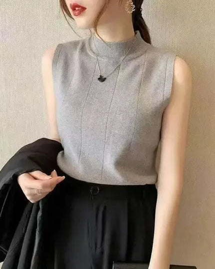 Women's Knitted Turtleneck Tank Top - Lightweight - Various Colors