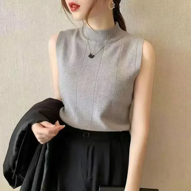 Women's Knitted Turtleneck Tank Top - Lightweight - Various Colors
