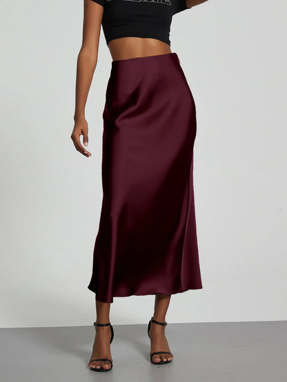 Women's Sophisticated High-Waisted Satin Maxi Skirt