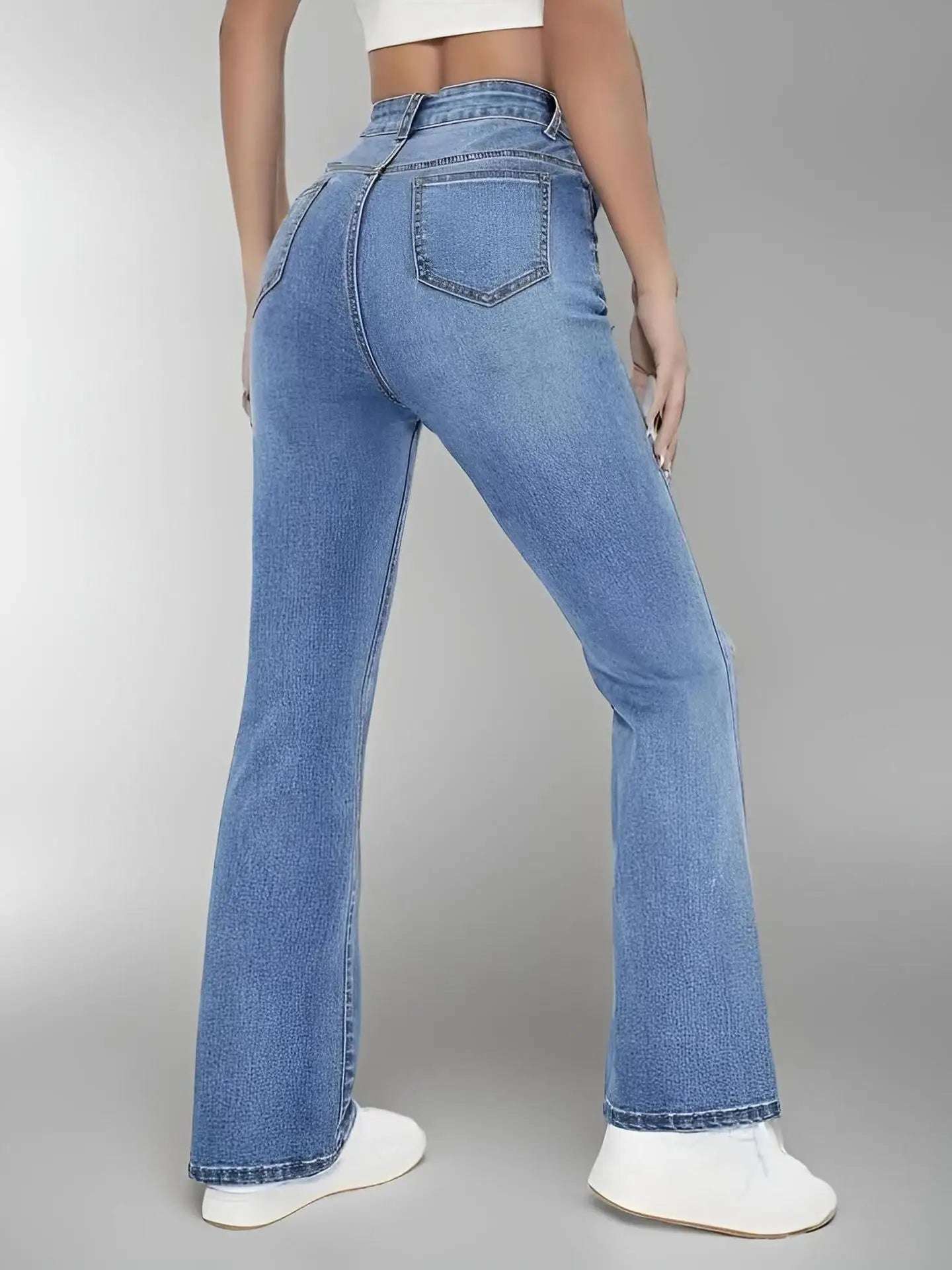 Women's High-Waist Slimming Flared Denim Jeans in Washed Finish
