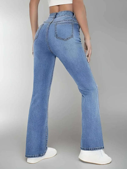 Women's High-Waist Slimming Flared Denim Jeans in Washed Finish