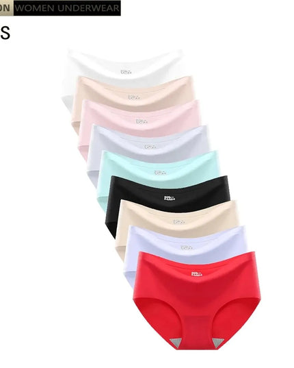 9-Pack Seamless Ice Silk Women's Monochrome Mid-Waist Briefs for Ultimate Comfor