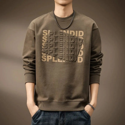 Men's "Splendid" Print Long Sleeve Sweatert – Loose Fit, Round Neck