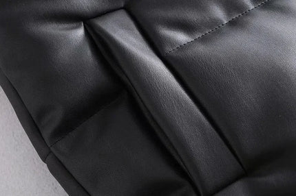 Women's PU Leather Stand Collar Vest Jacket with Zipper