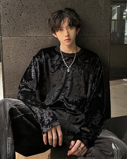 Men's Vintage Velvet Long Sleeve Crew Neck Sweater