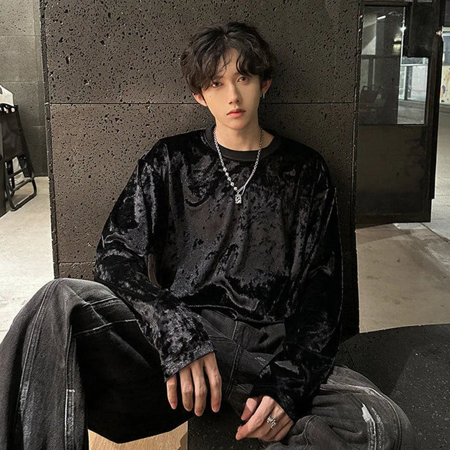 Men's Vintage Velvet Long Sleeve Crew Neck Sweater