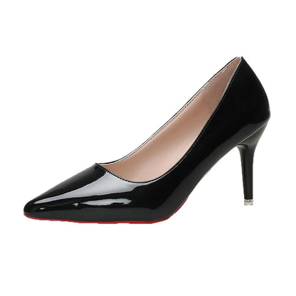 Women's Faux Leather Pointed Toe High Heels with Red Rubber Sole