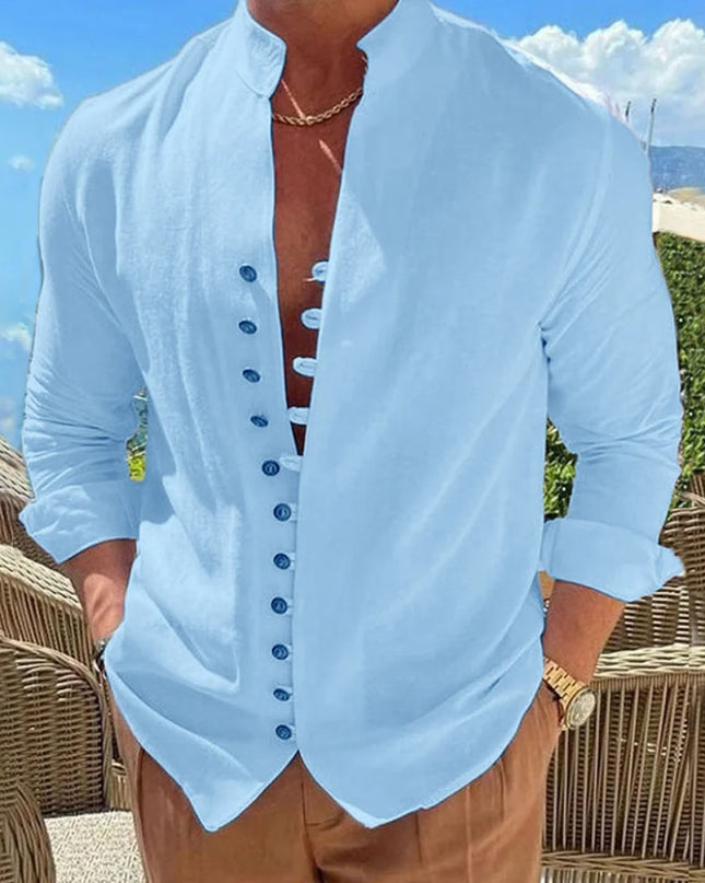 Men's Long Sleeve Button-Up Casual Shirt – Loose Fit - Various Colors