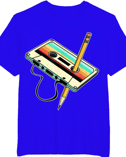 Unisex Retro Cassette Tape Pencil T-Shirt - Various Colors