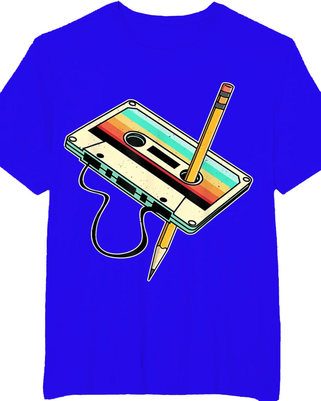 Unisex Retro Cassette Tape Pencil T-Shirt - Various Colors