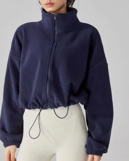 Women's High-Waist Casual Zip-Up Jacket with High Collar