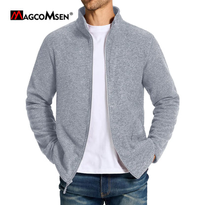 MAGCOMSEN Men's Lightweight Fleece Jacket with Full Zip and Stand Collar