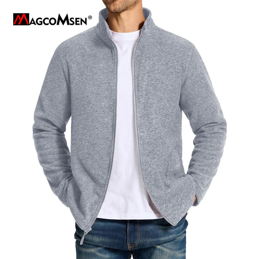 MAGCOMSEN Men's Lightweight Fleece Jacket with Full Zip and Stand Collar