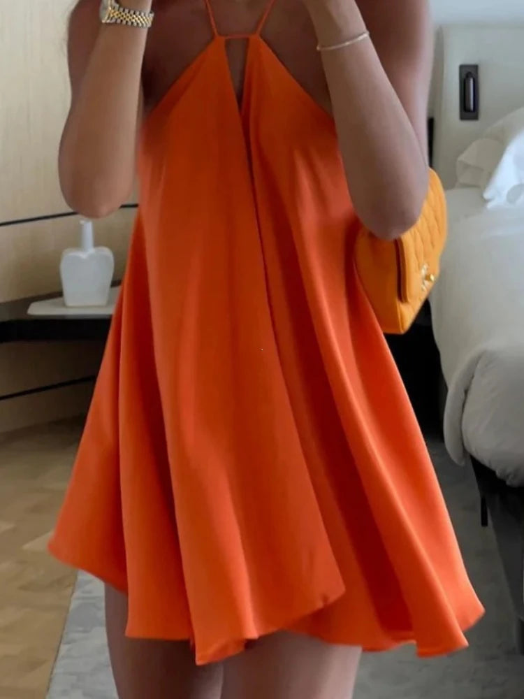 Women's Off-Shoulder Dress - Elegant Sleeveless, Hollow Out, Backless Design