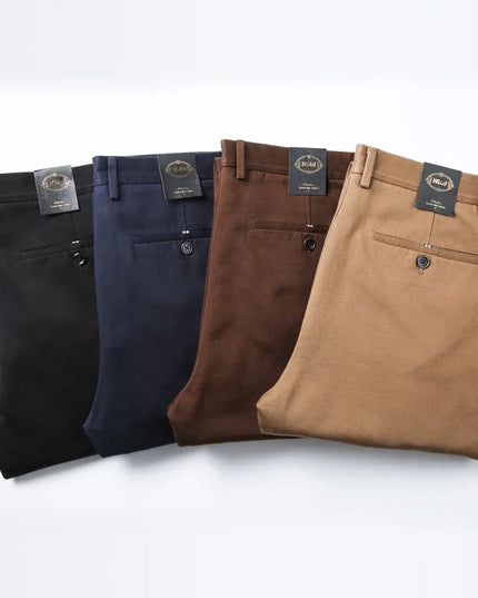Classic Men's High-Waist Stretch Cotton Straight Trousers