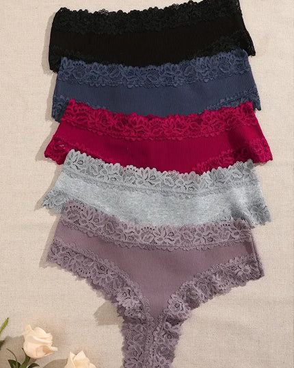 Set of 3 Women's Cotton Lace Panties - Floral Print & Trendy Patchwork Briefs