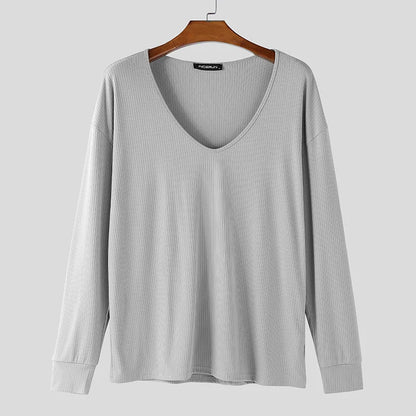 INCERUN Men's V-Neck Long Sleeve Knitted Sweater