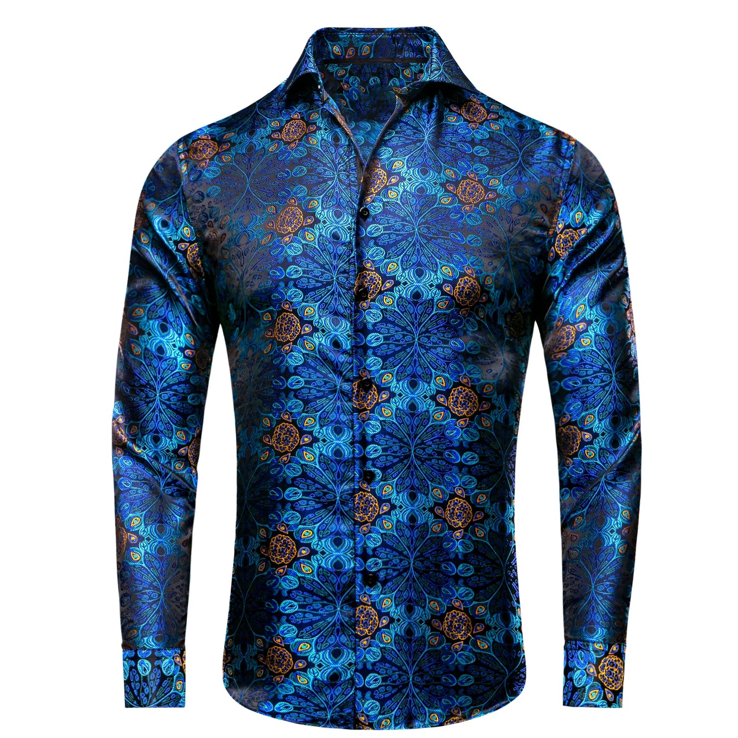 Luxury Gold Men's Silk Jacquard Lapel Shirt