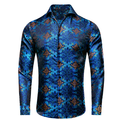 Luxury Gold Men's Silk Jacquard Lapel Shirt